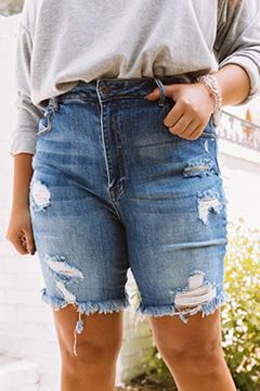 Picture of CURVY GIRL DISTRESSED  DENIM SHORTS HIGH  WAIST
